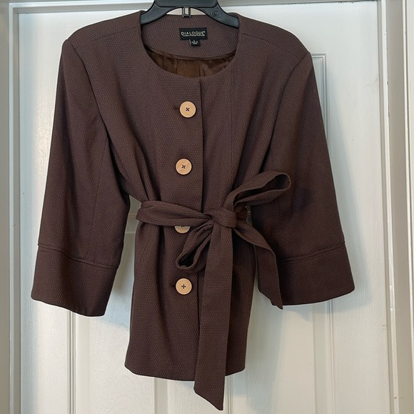 Dialogue Fully Lined Brown Belted Jacket Size L - Picture 1 of 9